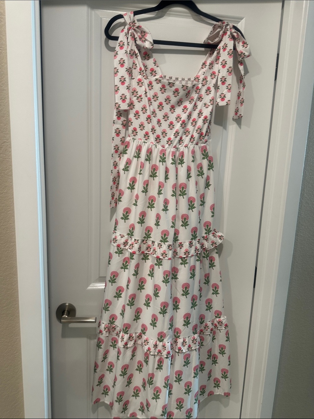Amazon Pink and Green Floral Tie-Shoulder Maxi Dress